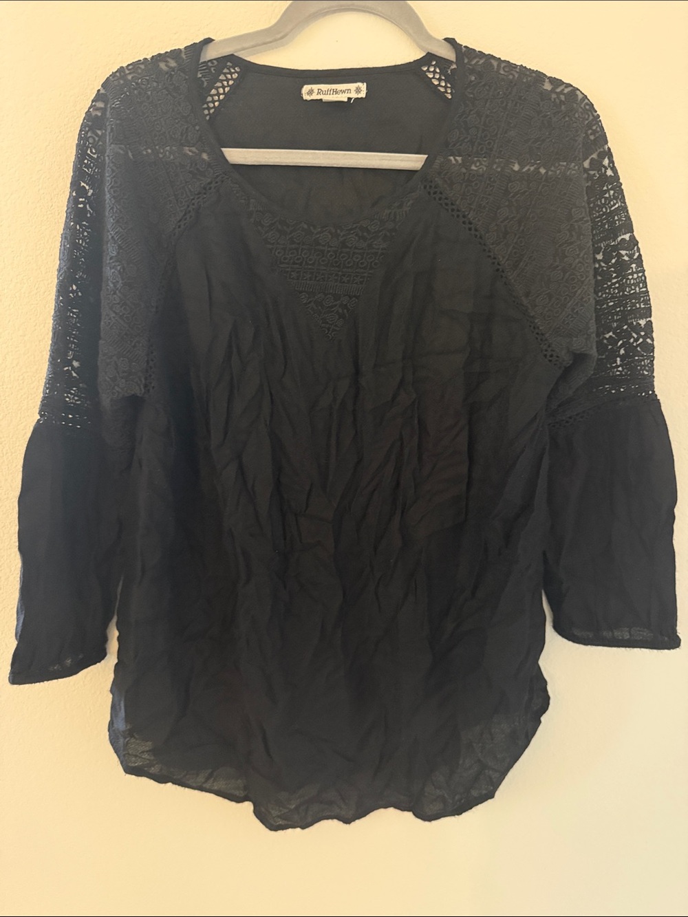 Ruff Hewn Black Lace-Detail Peasant Tunic